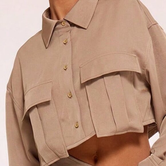 Casual Women's Button Up Collared Cargo Shirt top - Picture 4 of 4